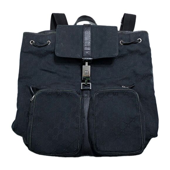 GUCCI Jackie Line 114551 Backpack GG Canvas Daypack Black Logo Vintage - Picture 1 of 15